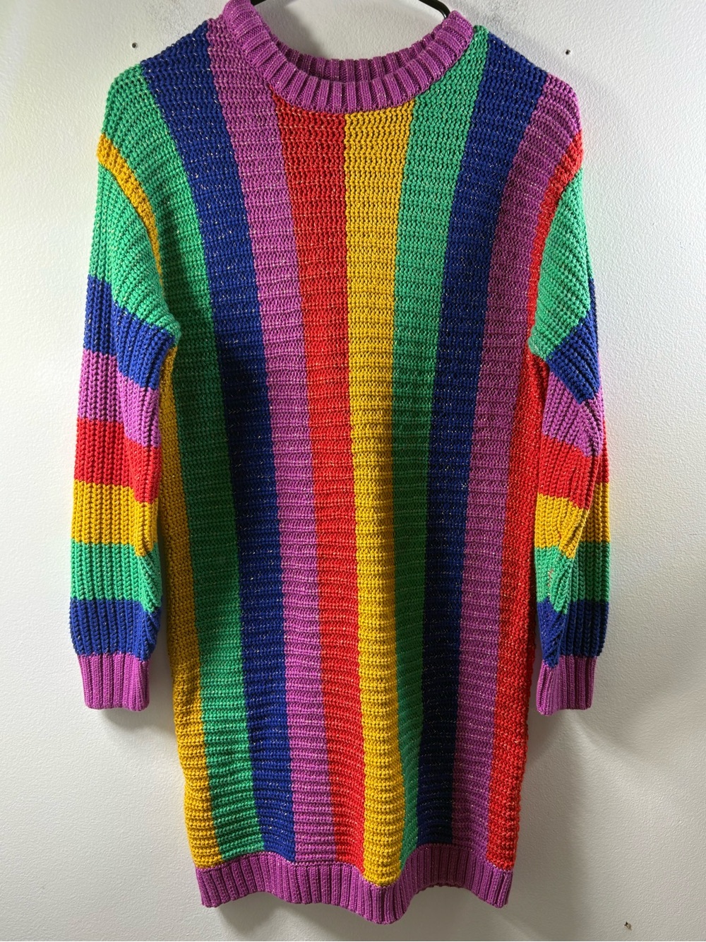 Hanna Andersson Rainbow Stripe Sparkle Knit Sweater Dress Girls 12 150cm 81154